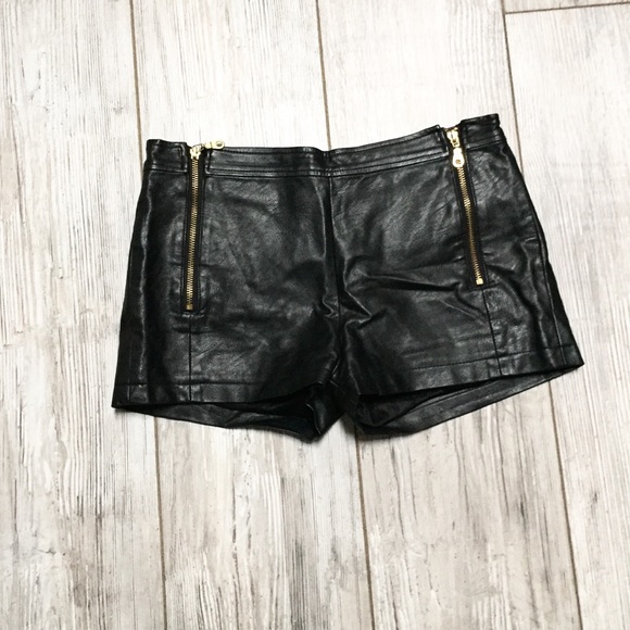 Forever 21 Pants - Faux leather gold zipper high waisted shorts